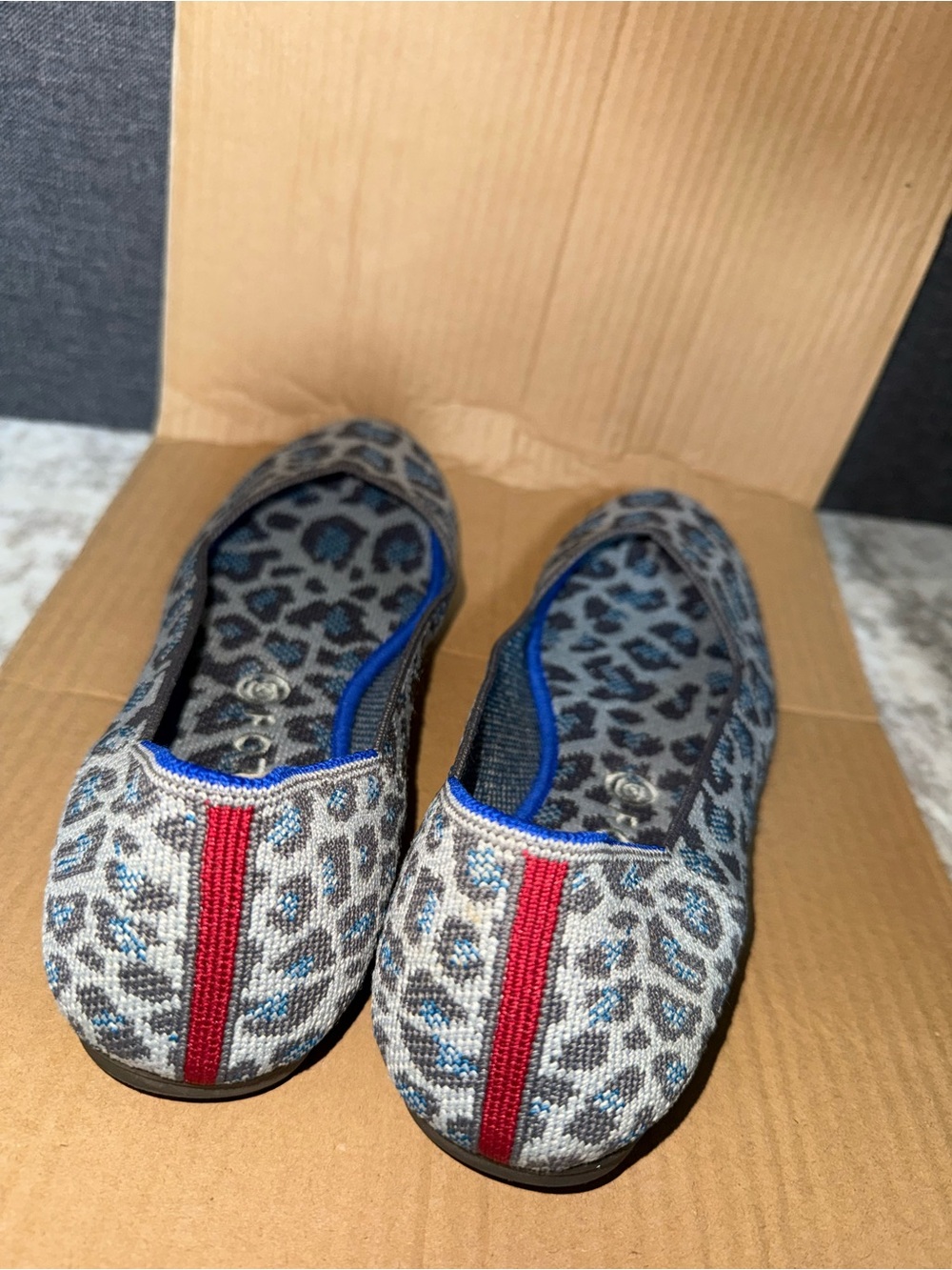 Rothy's Gray and Blue Leopard Print Slip-On Flats - Picture 4 of 5